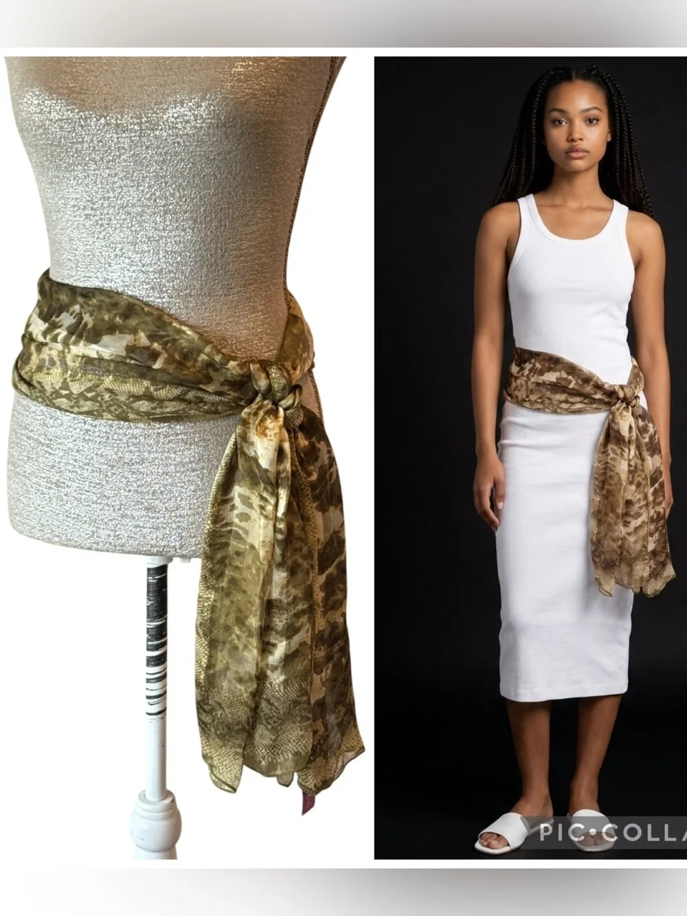 NWT Christian Fischbacher Silk Animal Print Oblong Scarf Wrap Olive Cream OS